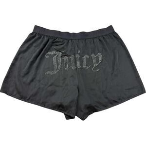 Juicy‎ Couture Sleep Shorts Women L Black Rhinestone "Juicy" Elastic Waist Light
